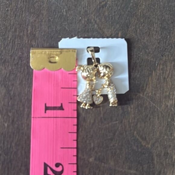 14K Gold Plated and Silver Zirconias Love Couple Pendant with Heart Charm - Picture 7 of 9